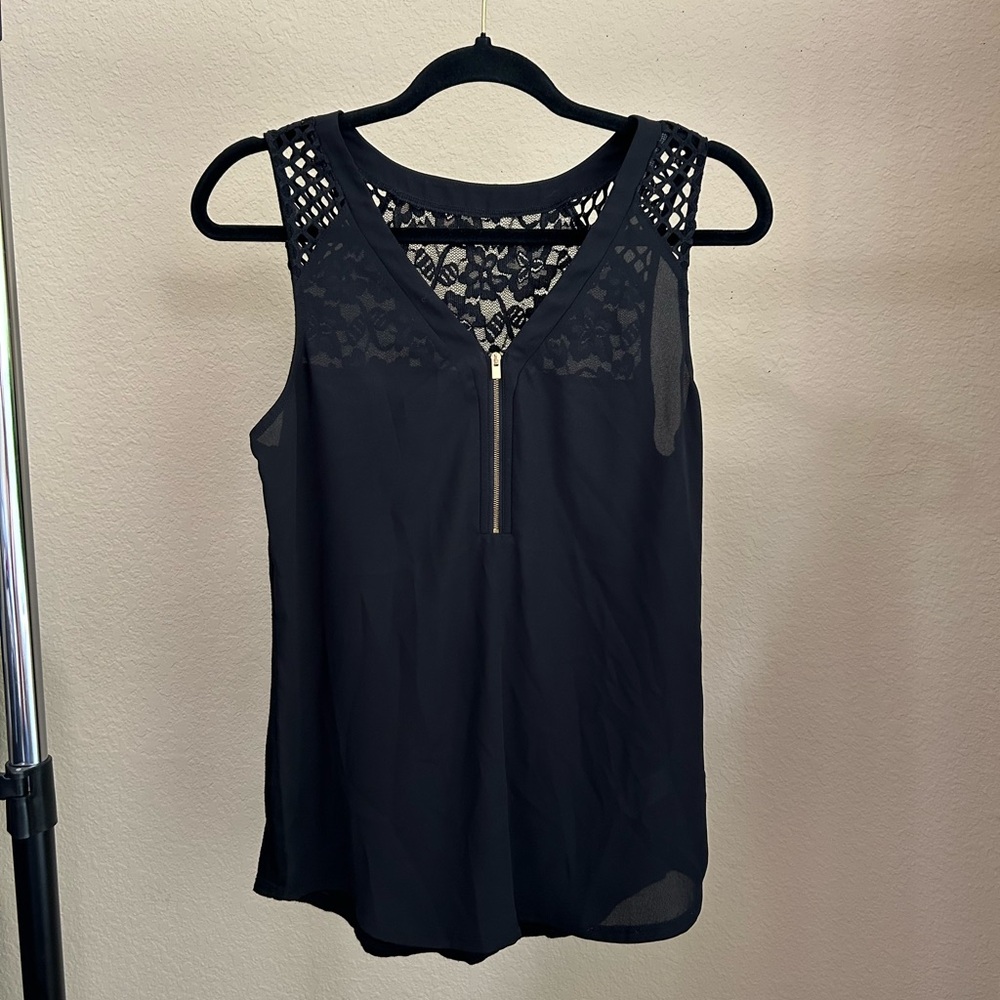 Express Black Lace Tank Top with Zipper